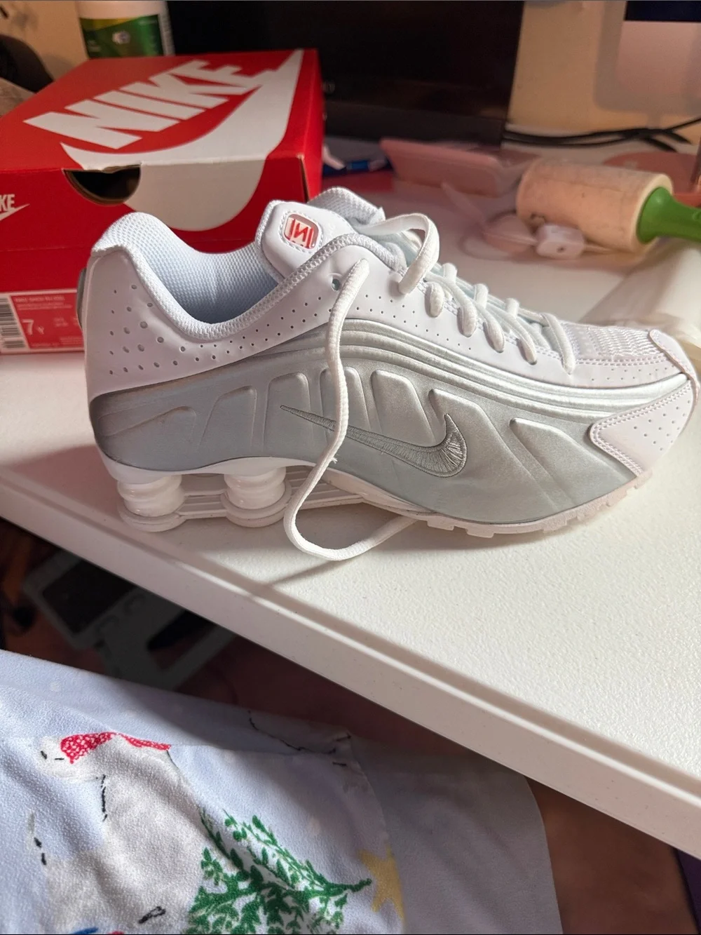 Nike White and Silver Women's Athletic Sneakers
